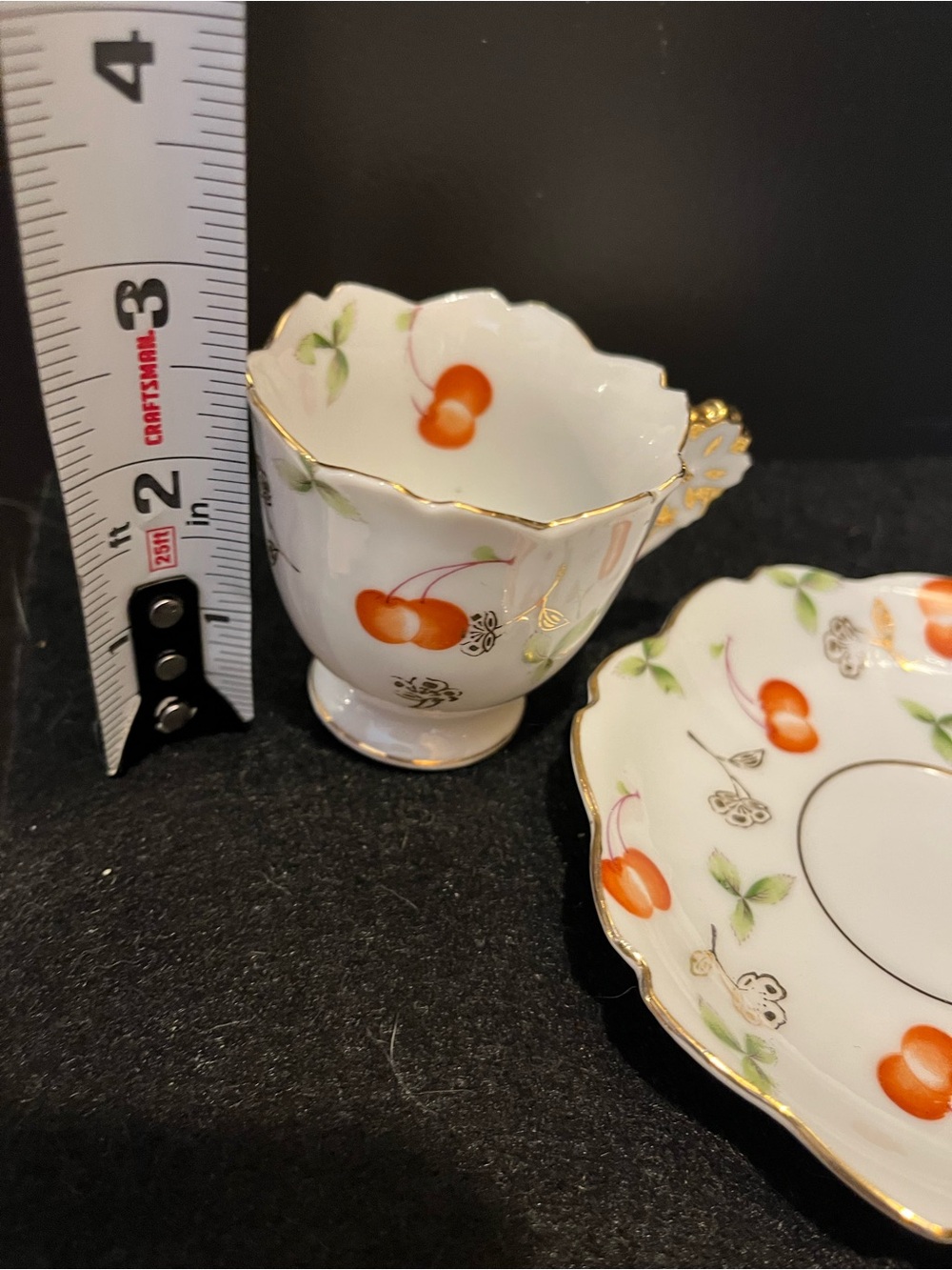 VTG Ucagco Demitasse Cup & Saucer with Cherry Motif & Gold Trim Made Occ. Japan - Picture 12 of 14